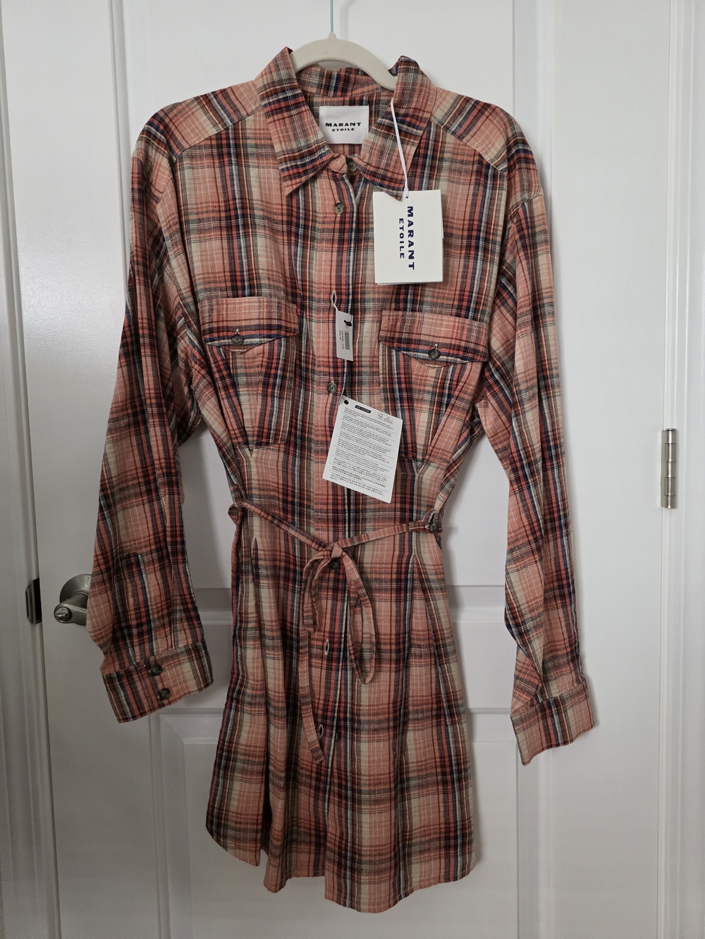 NWT Marant Etoile Liliane Belted Plaid Shirt Dress FR44